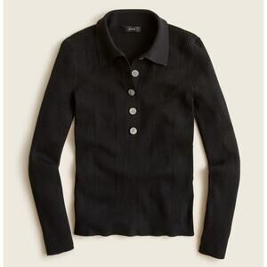 J.Crew Collared Silk-Blend Sweater WMNS M Black Knit Pullover Fitted Long Sleeve